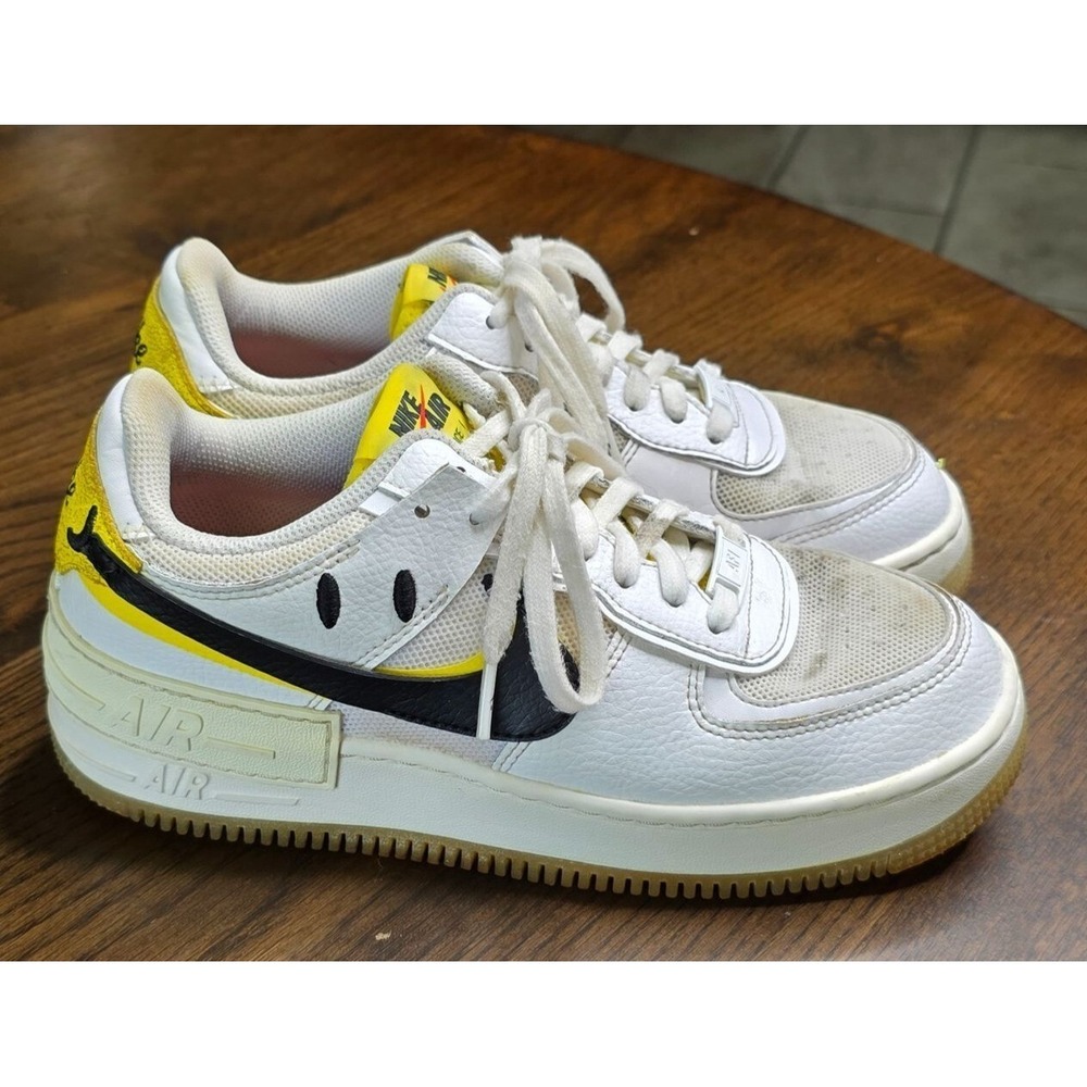 Nike Air Force 1 Shadow Womens Sneakers Size 8 White Yellow Black Leather